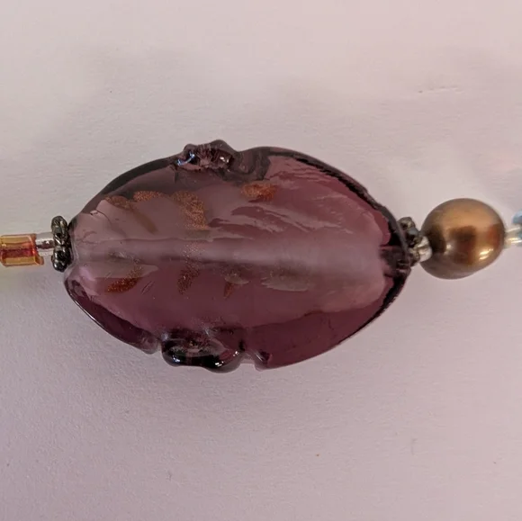 Necklace Venetian Murano Pink Purple Beaded - Picture 6 of 8